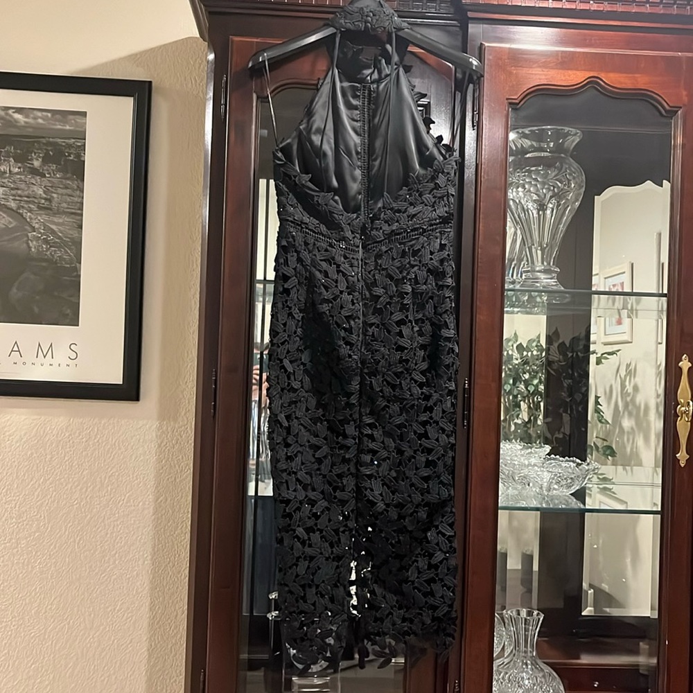 Bardot Black Sequin Sleeveless Mini Halter Dress with Lace & Open Back Small 4 - Picture 9 of 11